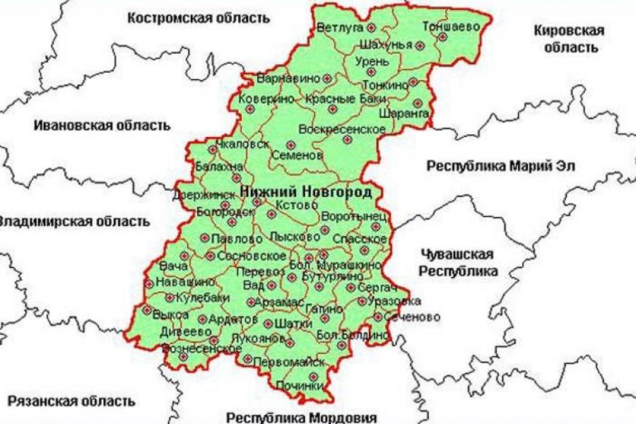 Нижегородская область на карте россии с городами